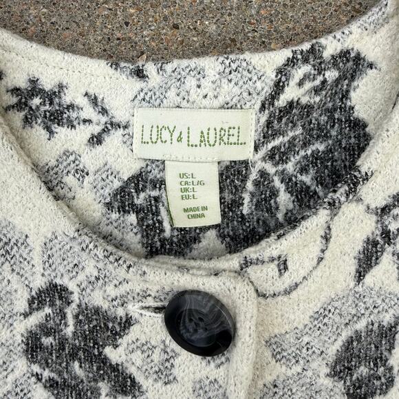 Lucy and Laurel Floral Wool Blend Coat Jacket Cream Gray Button Front Size Large - Picture 2 of 10